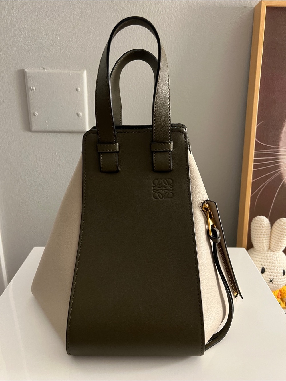 Loewe Olive and Cream Hammock Tote